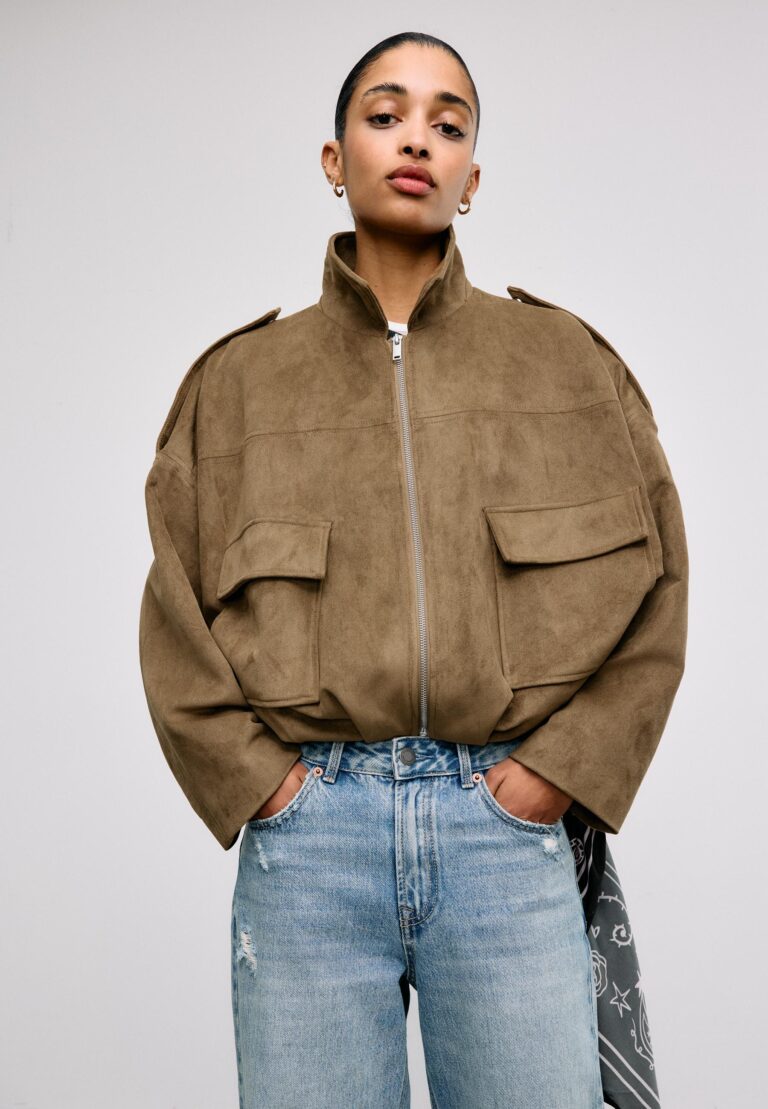 Stradivarius Faux suede bomber jacket